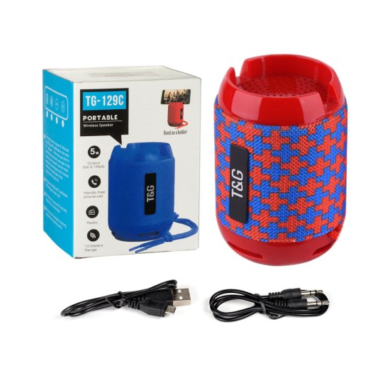 T&G MINI WATERPROOF WIRELESS BLUETOOTH SPEAKER TG-129C FM/TF/AUX/USB 400MAH RED BLUE